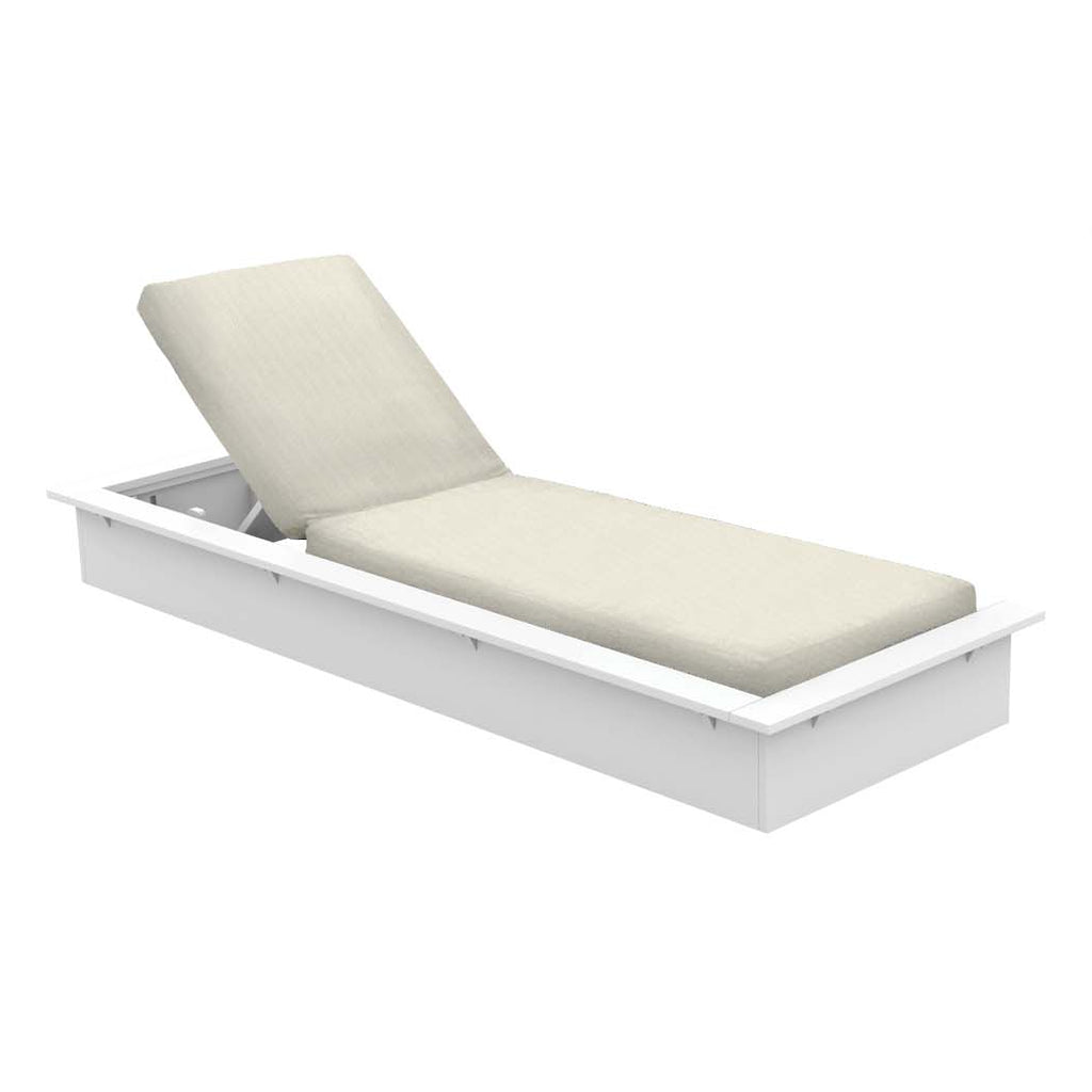 Single white sun lounger with pale green cushion