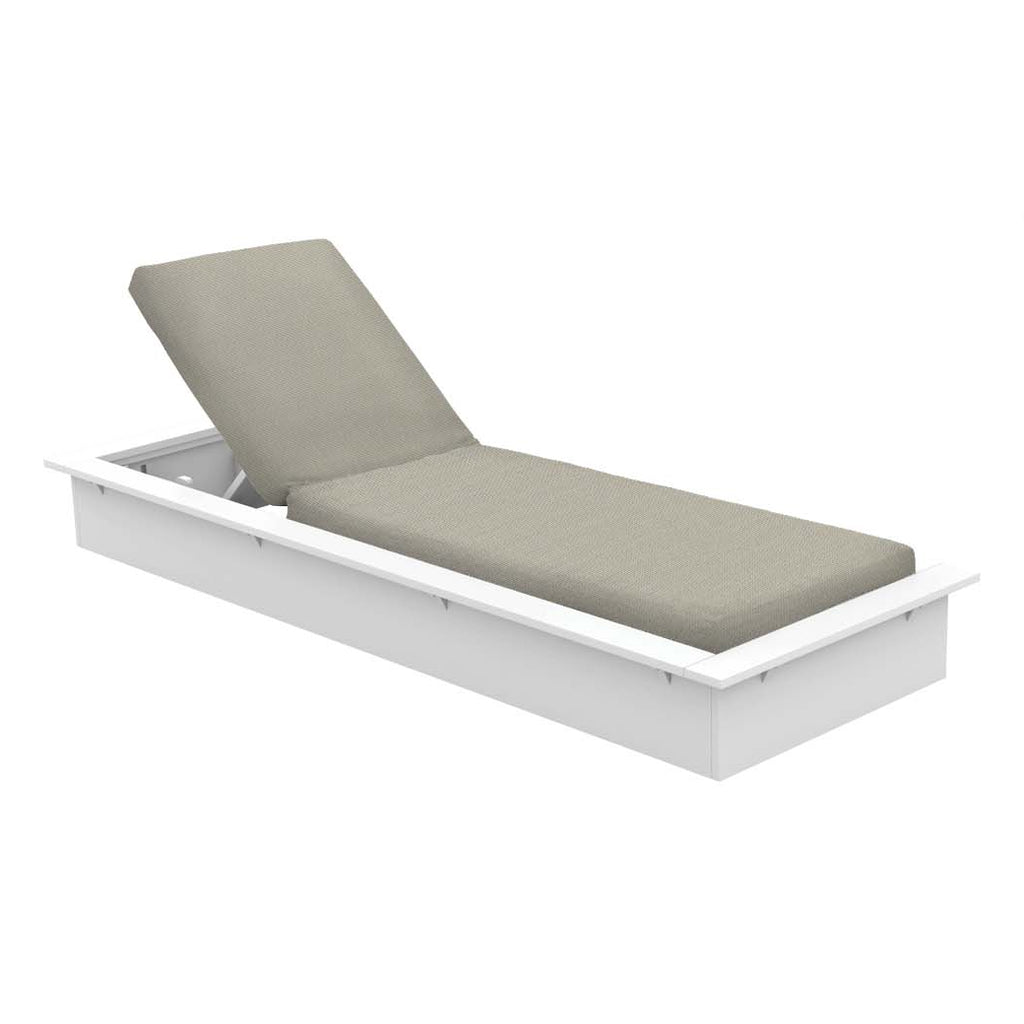 Single white sun lounger with taupe cushion