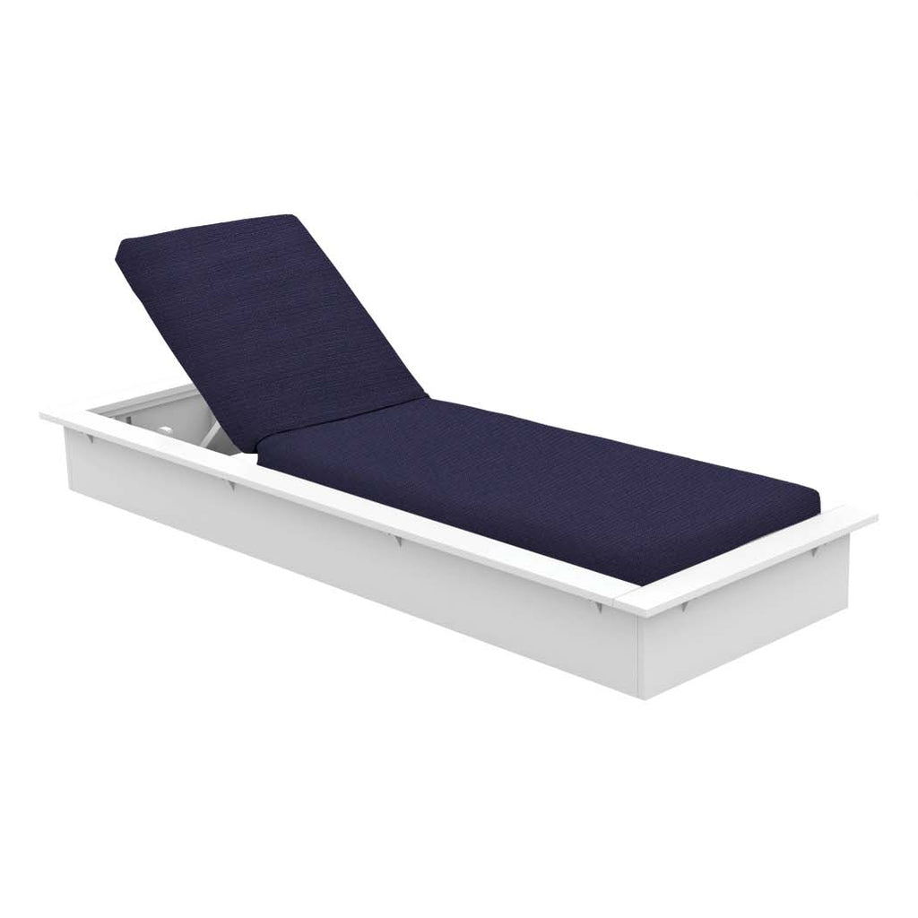 Single white sun lounger with navy cushion