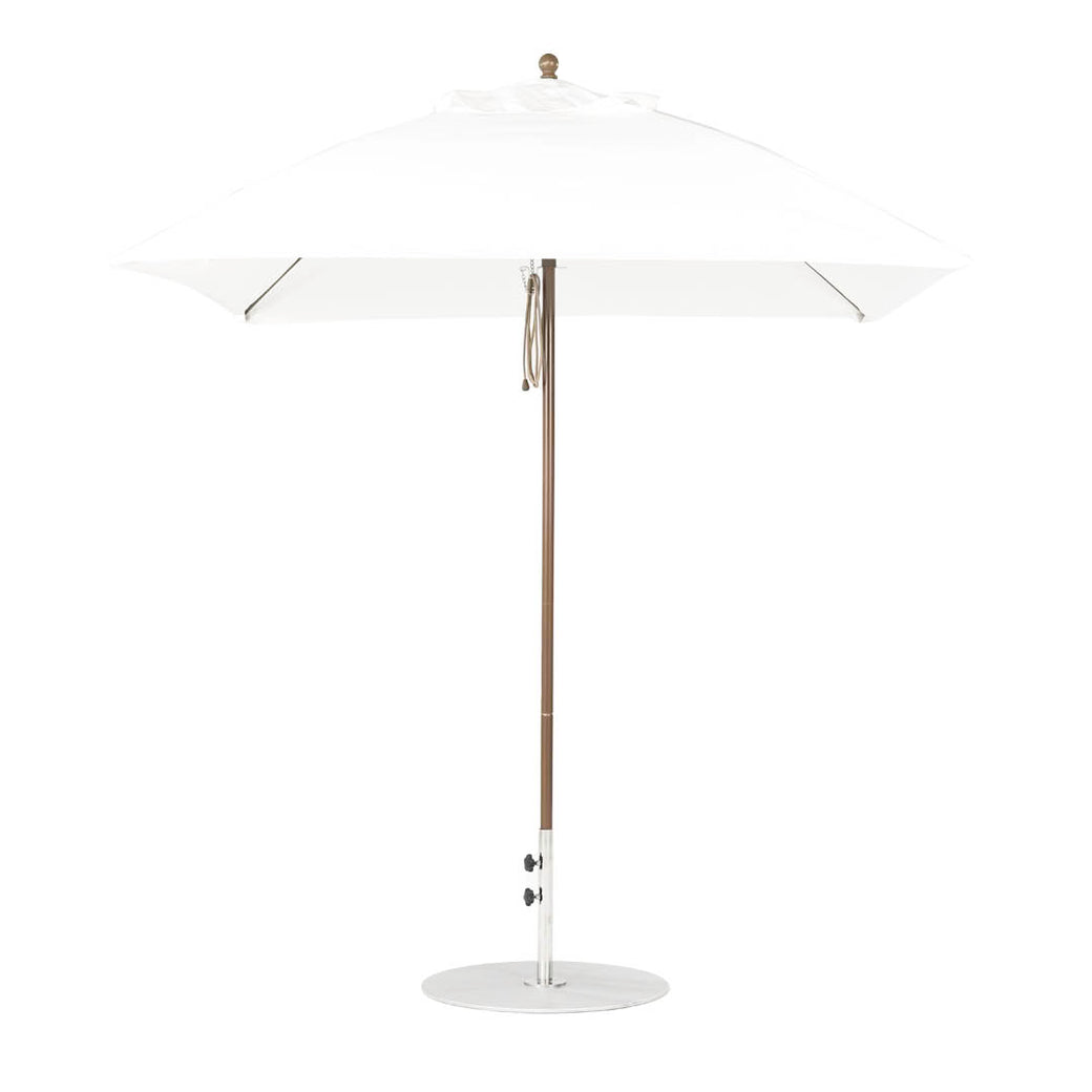 The Ledge Lounger Essential Fiberglass Umbrella - 7.5 Square Pulley features a marine-grade fabric canopy providing reliable shade, a metal pole, and circular base. Its minimalistic design makes it ideal for outdoor settings.