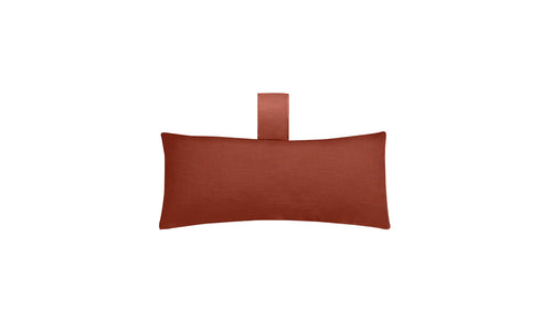 The Autograph Headrest Pillow by Ledge Lounger is a rectangular brown cushion made from marine-grade fabric with a matching top loop. It serves as an ideal headrest pillow, centered against a white background.