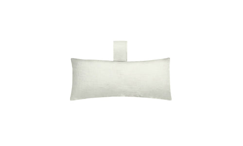 The Autograph Headrest Pillow by Ledge Lounger is a simple white rectangular pillow with a smooth texture and a short vertical tab at the top center, set against a plain white background. Final Sale item.