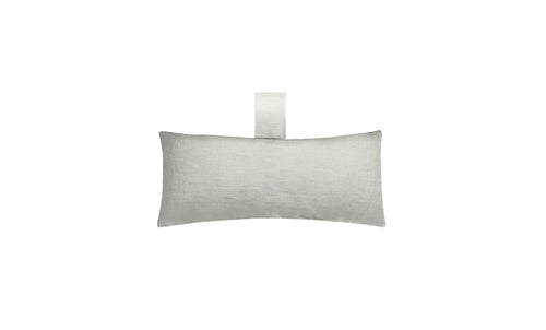 The Autograph Headrest Pillow by Ledge Lounger is rectangular and light gray, featuring a small top-center loop made from marine-grade fabric, ideal for in-pool relaxation.