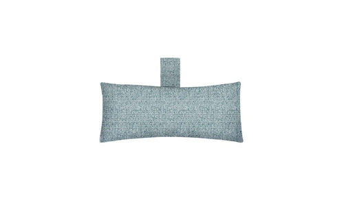 The Autograph Headrest Pillow by Ledge Lounger is a rectangular teal pillow with a textured marine-grade fabric. It includes a hanging loop and suits cozy decor or pool relaxation against a plain white backdrop.