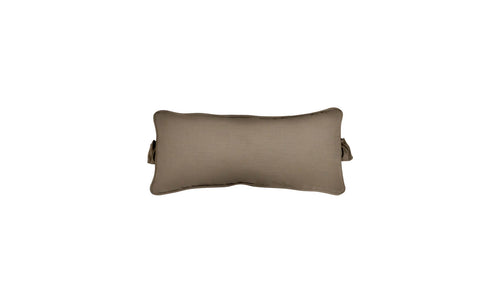 The Ledge Lounger Signature Headrest Pillow is a light brown, rectangular lumbar pillow with dual straps on each side. Its soft, smooth surface provides exceptional support on chairs or sofas, while its elegant design complements any decor.