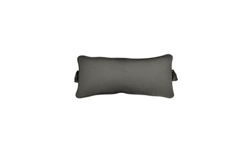 A rectangular, dark gray Signature Headrest Pillow by Ledge Lounger rests against a white backdrop. With rounded edges and a plush design, it offers customizable in-pool relaxation while maintaining a neat and simple appearance.