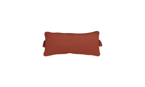 The Ledge Lounger Signature Headrest Pillow is a rectangular, rust-colored lumbar pillow with slight side indentations and a smooth texture. It doubles as a versatile headrest pillow with customizable options for personalization against the plain white background.