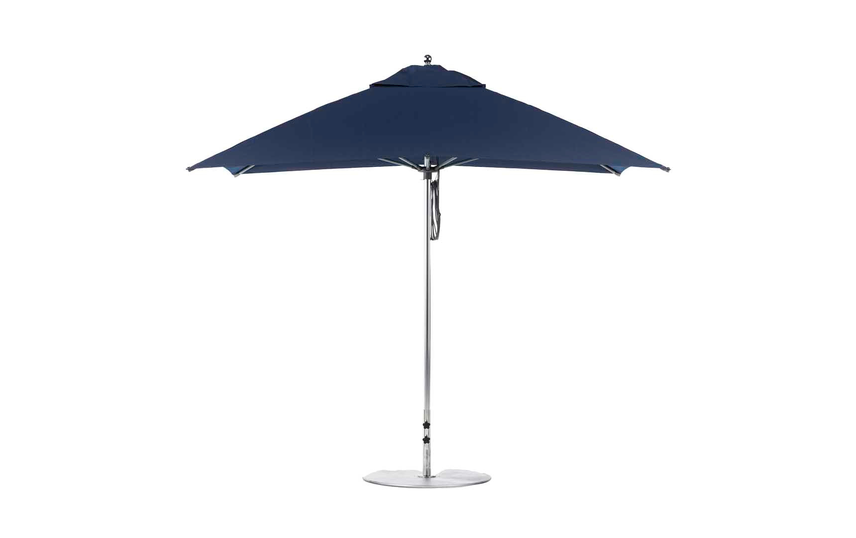 fiberbuilt wind resistant patio umbrella 8.5' Rectangle Pulley Essential Fiberglass Umbrella Captain Navy / Silver