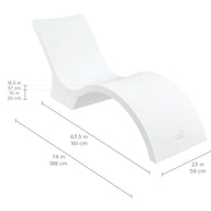 The Signature Chaise Deep by Ledge Lounger, in a sleek white curved design, is perfect for your sun shelf. Dimensions: 31 H x 74 L x 23 W; others: 16.5, 37, 10, and 25, ideal for a chic tanning ledge setup.