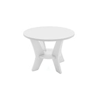 The Ledge Lounger Mainstay Round Side Table features four angled legs joined by a lower circular shelf, shown against a plain white background.