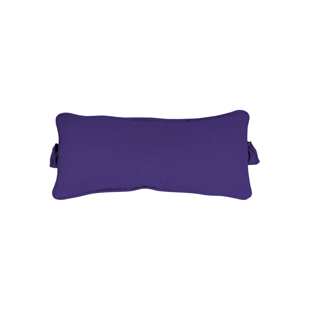 A rectangular purple Signature Headrest Pillow from Ledge Lounger with curved edges, a smooth texture, and two side handles is set against a plain white background.