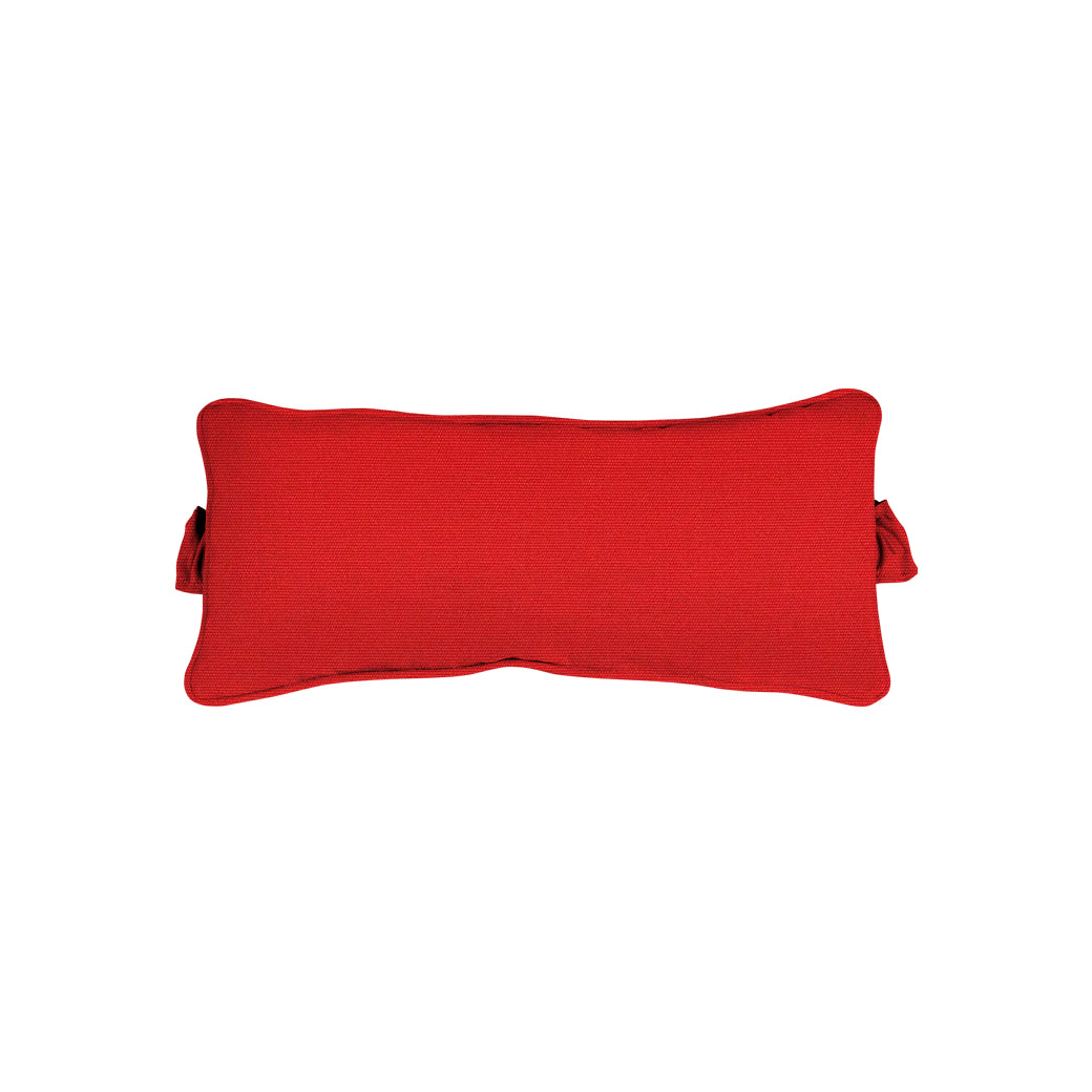 The Signature Headrest Pillow by Ledge Lounger is a rectangular, red pillow with slightly rounded corners and textured fabric. Displayed on a plain white background, its bold color and simple design make it a standout piece. Note: This product is a final sale item.