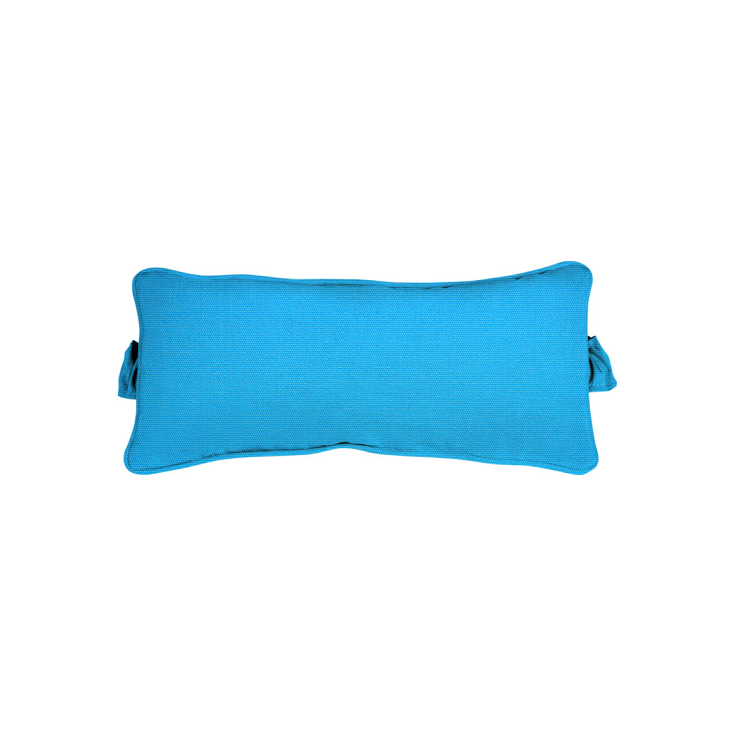 A Signature Headrest Pillow by Ledge Lounger, vivid blue and rectangular with rounded edges, on a simple white background.