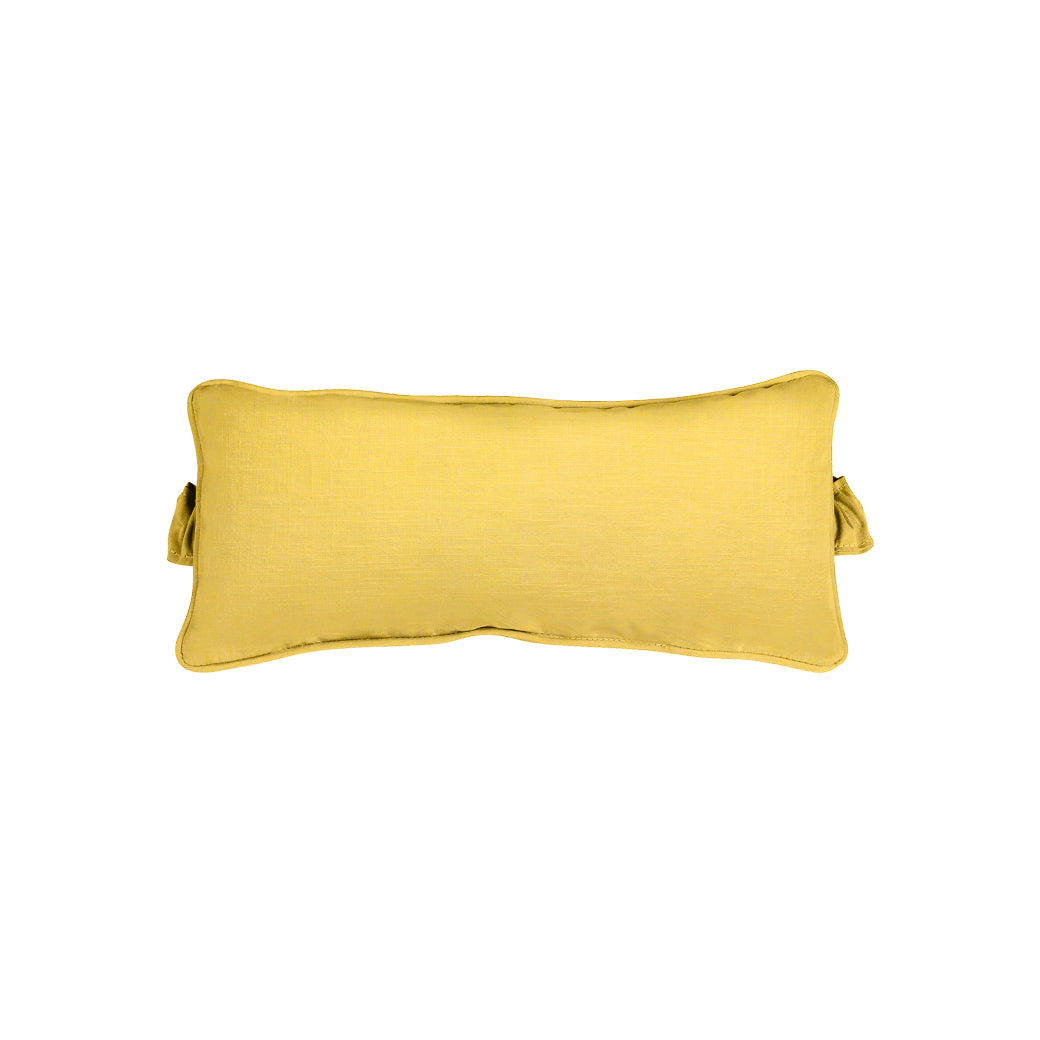 The Signature Headrest Pillow by Ledge Lounger, in yellow with side ties, is shown against a plain white background.
