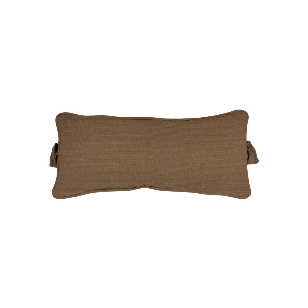 The Signature Headrest Pillow by Ledge Lounger is a rectangular brown cushion with a subtle texture and slightly curved edges, featuring fabric loops on the sides for attaching or carrying. Its displayed on a white background.