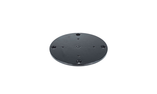 A sleek, black Direct Surface Cantilever Mount by Ledge Lounger with multiple small holes graces the white background, evoking the sophisticated design of upscale outdoor dining.