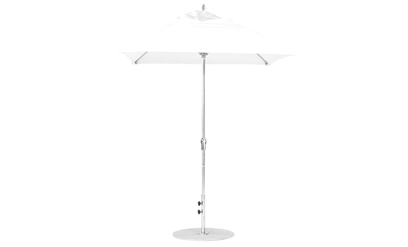 A fully open, minimalistic design of the Essential Fiberglass Umbrella by Ledge Lounger, featuring a square crank and adjustable pole, set against a white background.