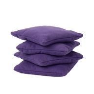 The Ledge Lounger Bean Bags Set of Four features durable, square, purple pillows stacked together, reminiscent of bean bags, set against a white background.