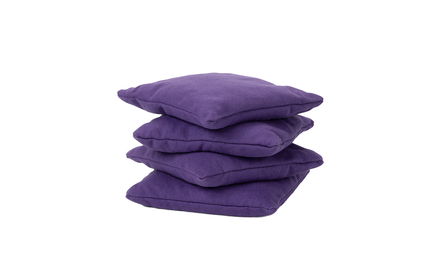 The Ledge Lounger Bean Bags Set of Four features durable, square, purple pillows stacked together, reminiscent of bean bags, set against a white background.