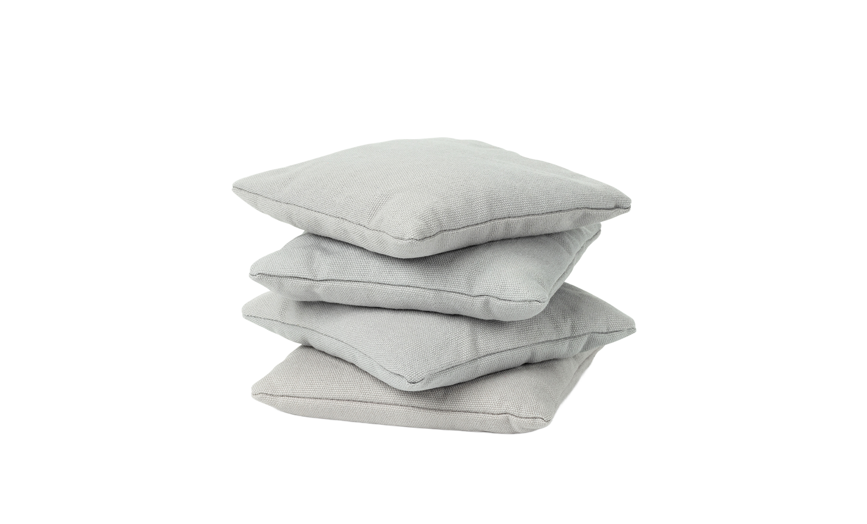 Four light gray square bean bags from Ledge Lounger are stacked against a white background.