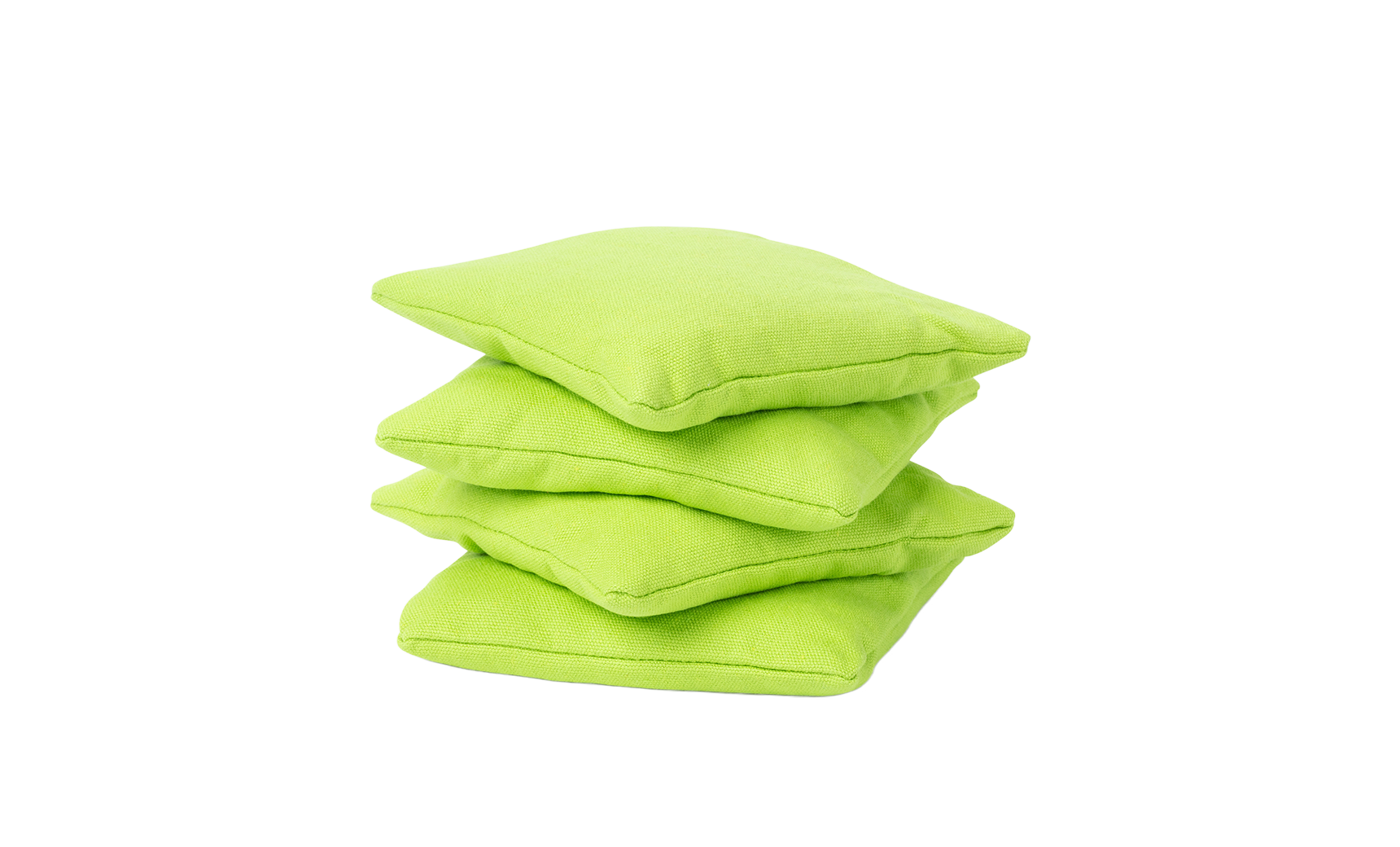 Four bright green Ledge Lounger Bean Bags are stacked together against a white background.