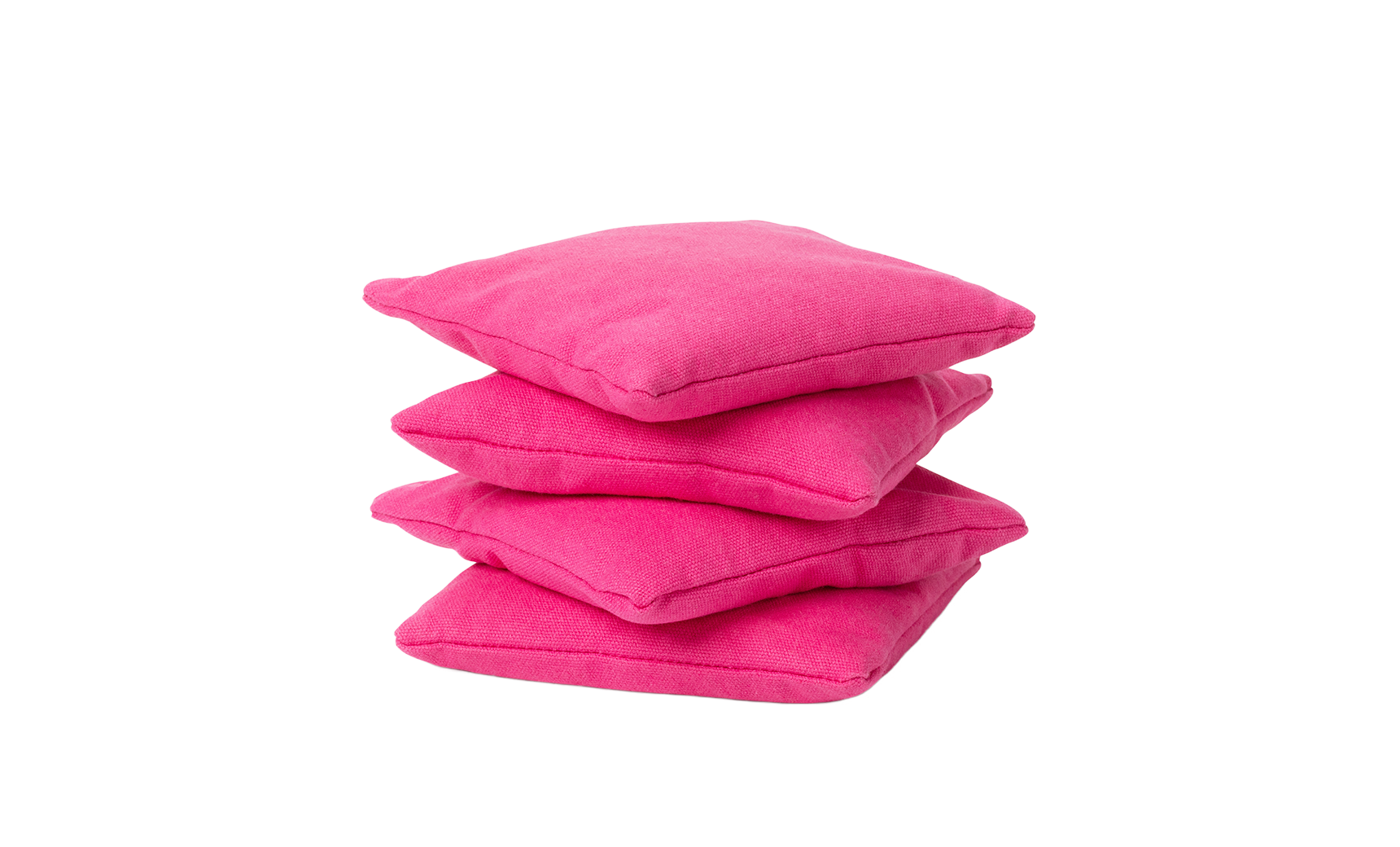 The Ledge Lounger Bean Bags Set of Four features square, bright pink bean bags neatly stacked against a white background, adding a playful touch to any space.
