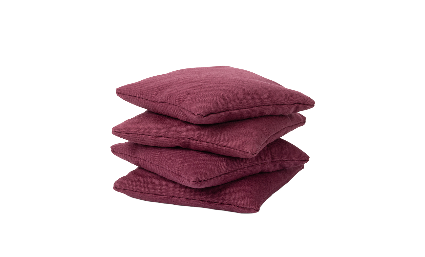 The Ledge Lounger Bean Bags Set of Four features square, maroon, durable fabric pillows—ideal as outdoor bean bags for your cornhole set and displayed neatly on a white background.