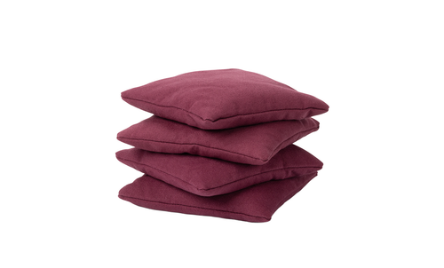 The Ledge Lounger Bean Bags Set of Four features square, maroon, durable fabric pillows—ideal as outdoor bean bags for your cornhole set and displayed neatly on a white background.