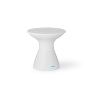 The Autograph Tall Ice Bin Side Table by Ledge Lounger is a sleek, modern outdoor table featuring a flared base and round top. Its minimalist design includes a subtle blue logo near the base, set against a plain white background, perfect for enhancing any contemporary patio décor.