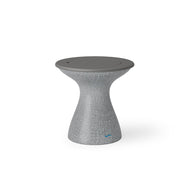 The Autograph Tall Ice Bin Side Table by Ledge Lounger is a sleek gray stool with an hourglass shape and smooth rounded top, doubling as a versatile outdoor side table. Its wider base ensures stability, while the textured surface adds contemporary flair to any setting.