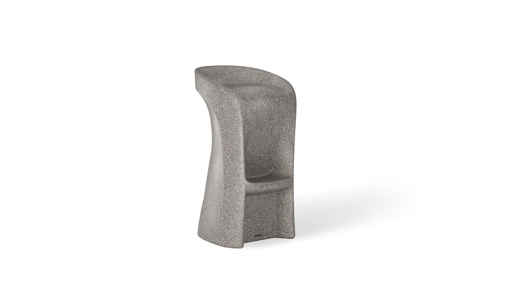 The Signature Barstool Bar Height by Ledge Lounger is a modern, minimalist gray stool with a curved backrest and sculptural arching base. Its weatherproof, with smooth edges and a textured surface, ideal for outdoor entertaining or as a chic addition to any pool bar setting.