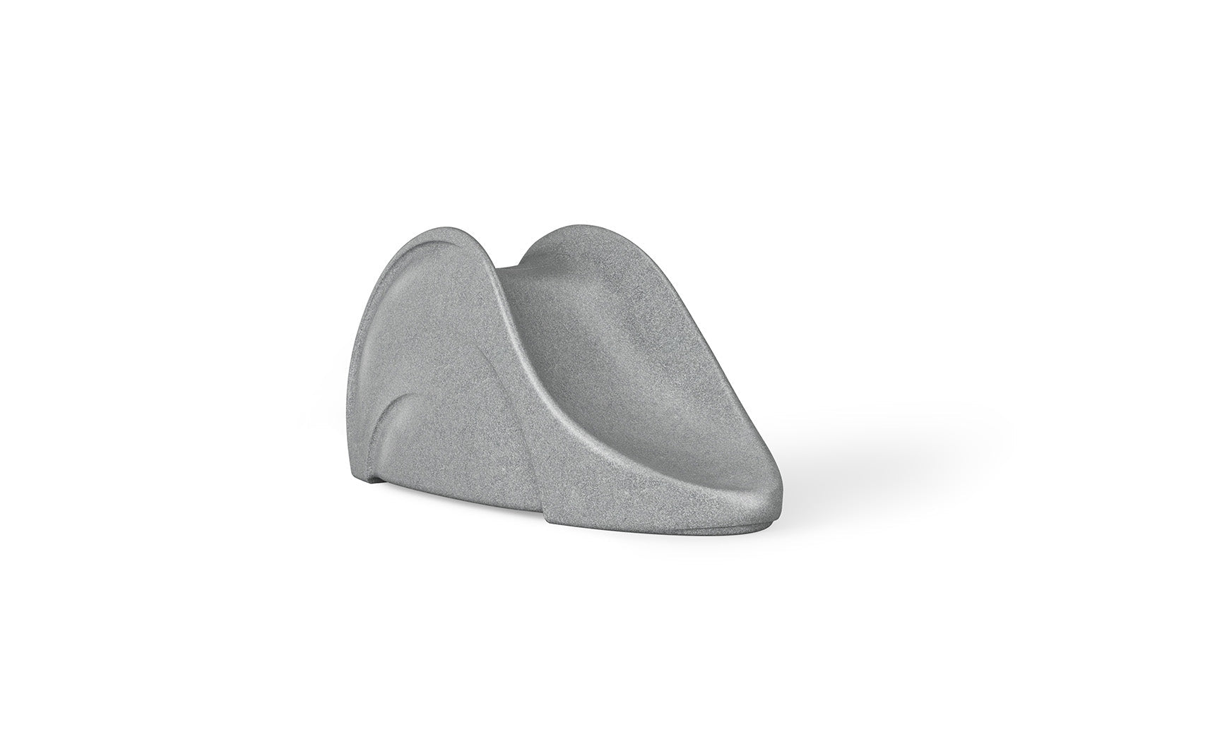 The Ledge Lounger Signature Slide is a modern, minimalist piece with a smooth, curvy design. Its compact gray structure on a neutral white background highlights its sleek and simple aesthetic.