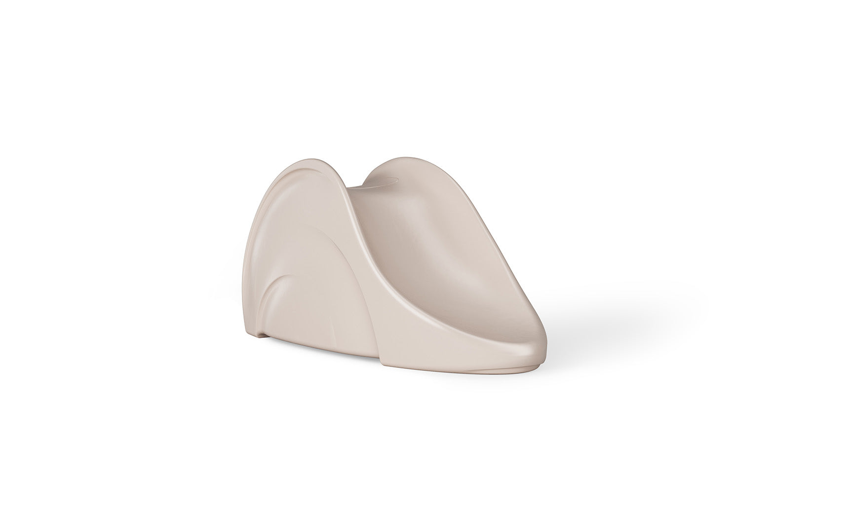 The Signature Slide by Ledge Lounger is a beige, minimalist indoor childrens slide made of plastic with smooth, curved edges. It includes top side handles for safety and stability, resembling a modern pool slide design.