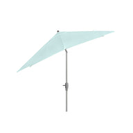 Ledge Loungers 8.5 Square Signature 360° Tilt Umbrella in mint green, crafted with premium outdoor materials, features a sleek, adjustable gray pole. Ideal for elegant outdoor settings, it is showcased on a white background.