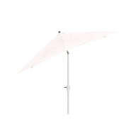 The 8.5 Square Signature 360° Tilt Umbrella by Ledge Lounger, crafted with premium outdoor materials, features a white tilted shade and a sturdy metal pole, all displayed on a plain white background—ideal for elegant outdoor spaces.