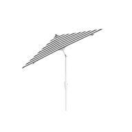 The 6.5 Square Signature 360° Tilt Umbrella by Ledge Lounger, featuring a rustproof frame, elegantly stands with its black and white stripes against a white background.
