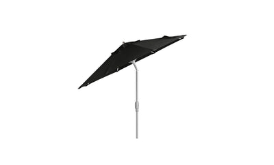 The 7.5 Octagon Signature 360° Tilt Umbrella by Ledge Lounger, featuring a black canopy and white pole and crafted from premium materials, brings outdoor elegance against a plain white backdrop.