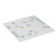 The Ledge Lounger Checkers & Tic Tac Toe board features a white checkered design with green and blue pieces. The grid pattern and side handles suggest a setup perfect for strategic abstract or giant lawn games.