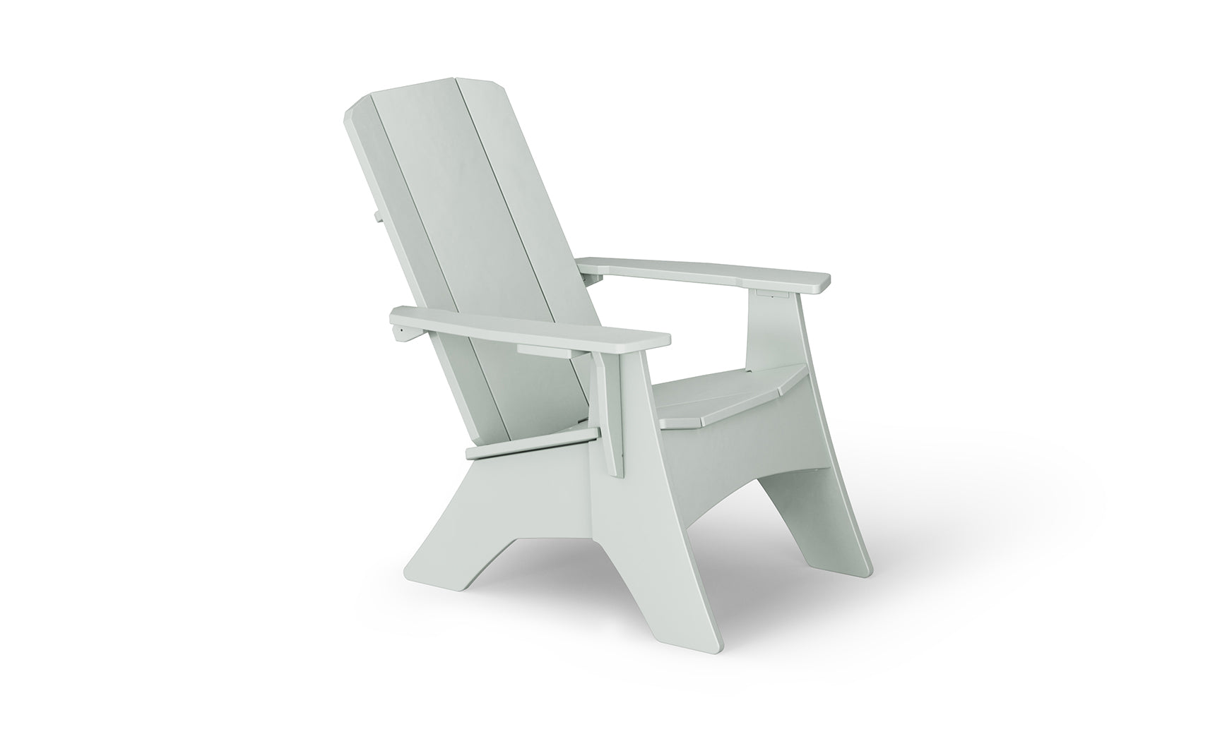 The Mainstay Ultimate Adirondack by Ledge Lounger, in light green with wide armrests and a slanted backrest, is sturdy and classic. Ideal for poolside relaxation, it comes against a white background.