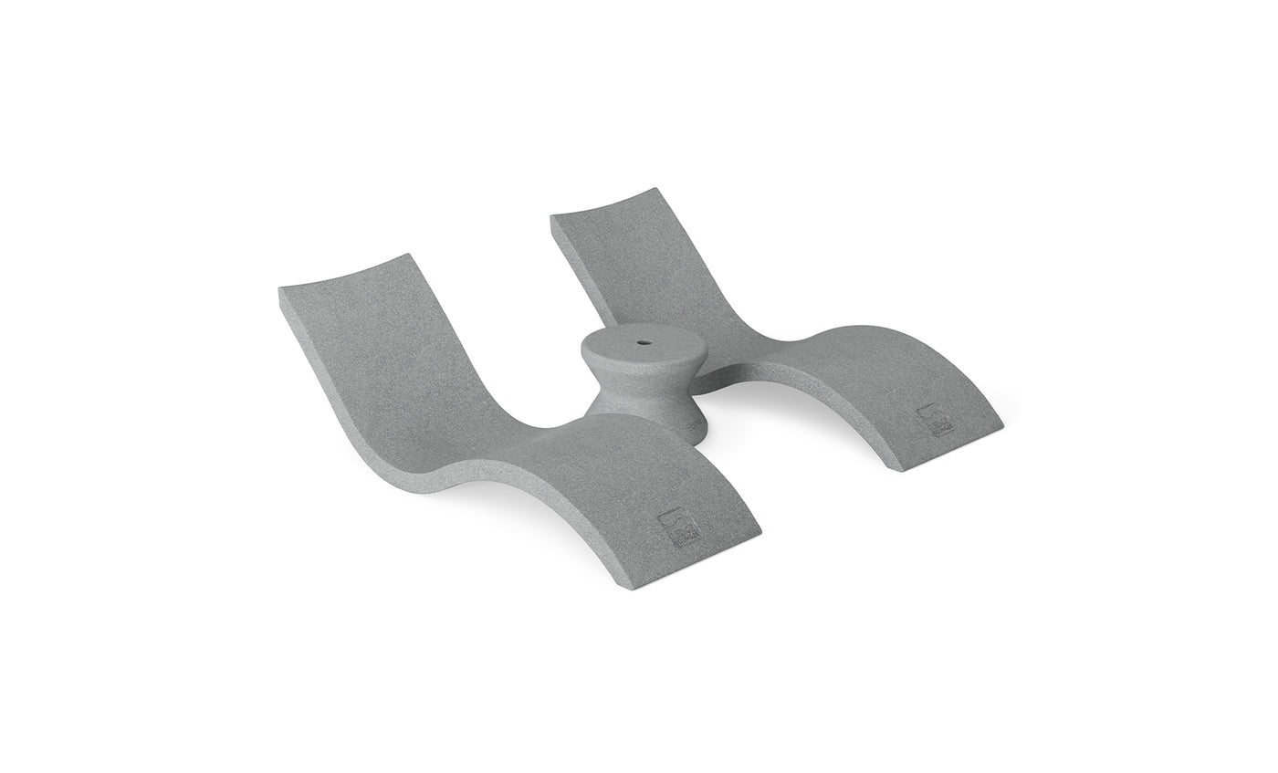 The Ledge Lounger Outdoor Oasis In-Pool Furniture Bundle features a gray, modern loveseat with two contoured seats and a central armrest. Its smooth texture and wave-like design make it ideal for contemporary indoor settings or stylish outdoor escapades.