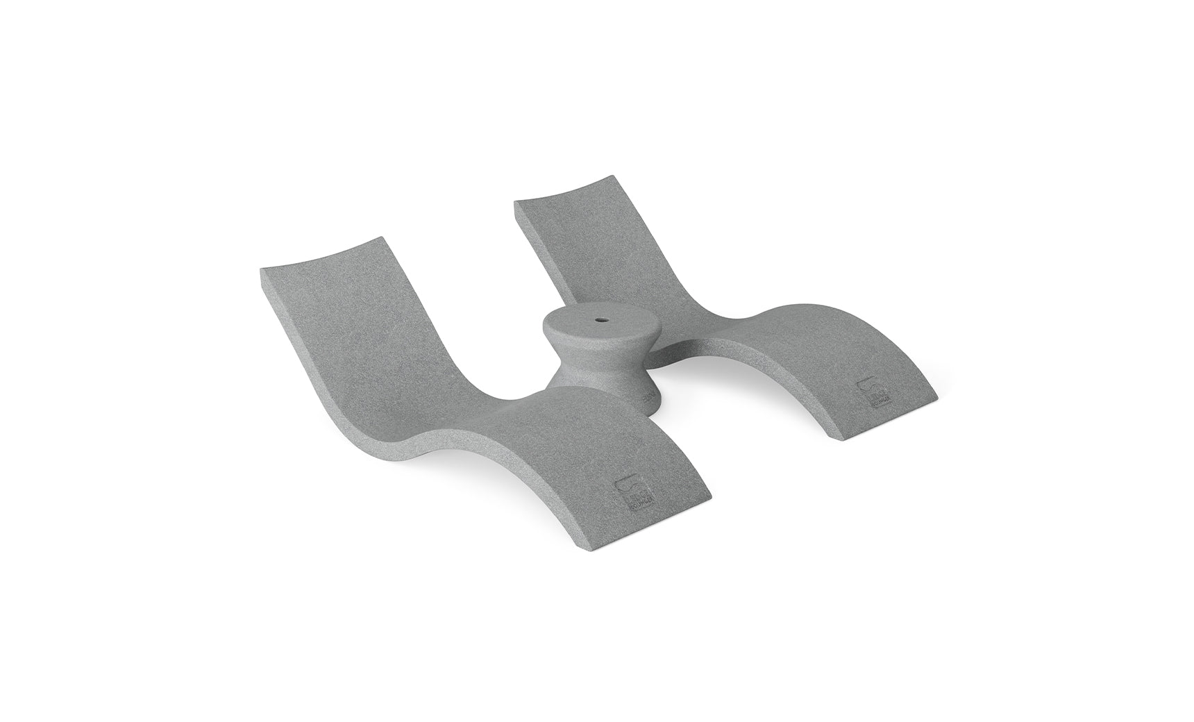 The Ledge Lounger Outdoor Oasis In-Pool Furniture Bundle features a gray, modern loveseat with two contoured seats and a central armrest. Its smooth texture and wave-like design make it ideal for contemporary indoor settings or stylish outdoor escapades.