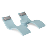 The Ledge Lounger Signature Chaise Headrest Pillow and Side Table In-Pool Set in light blue and gray is the perfect pool ledge furniture for your outdoor paradise, shown here against a plain white background.