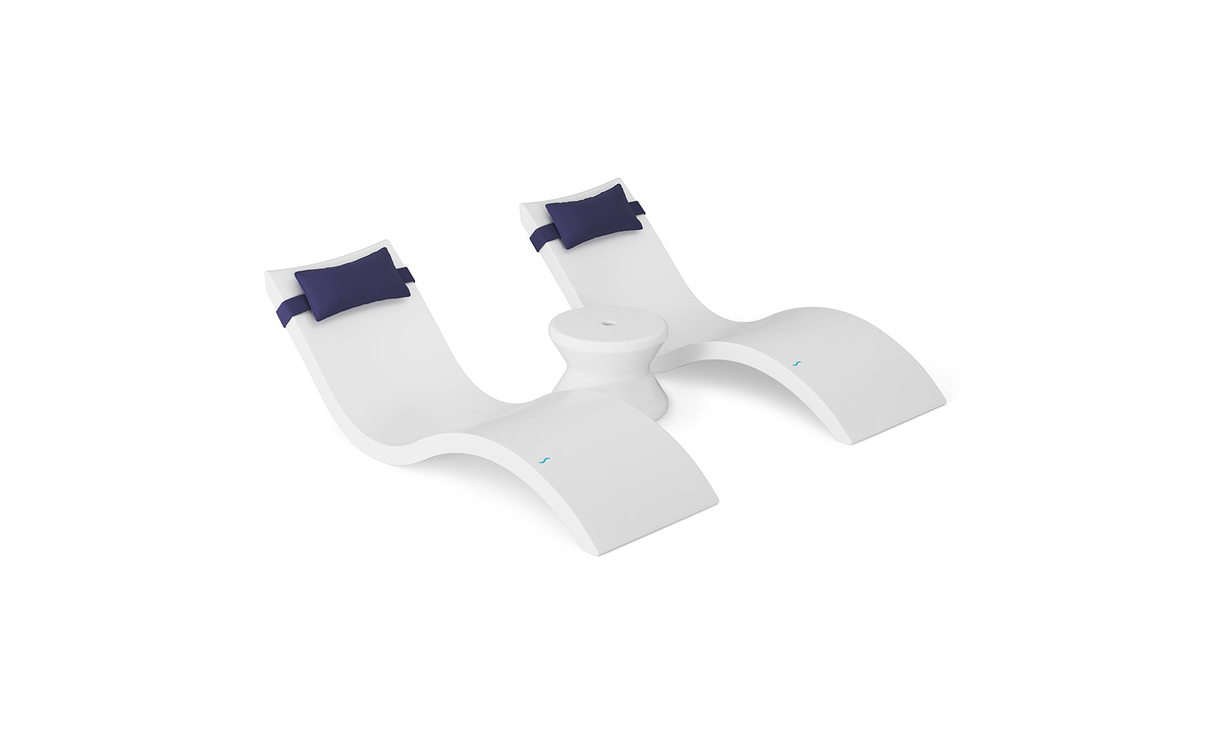 The Ledge Lounger Signature Chaise Headrest Pillow and Side Table In-Pool Set includes two navy headrests and a round table for your pool ledge—bringing comfort and style inspired by Signature In-Pool Chaise Loungers to your outdoor space.
