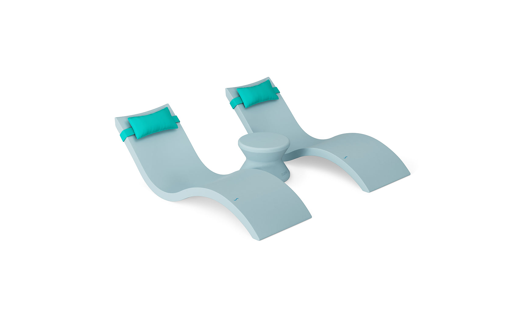The Ledge Lounger Signature Chaise Headrest Pillow and Side Table In-Pool Set creates the perfect pool ledge furniture setup, bringing outdoor paradise to life against a crisp white background.