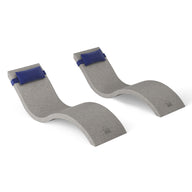 The Ledge Lounger Outdoor Escape In-Pool Furniture Bundle features two light gray, curved foam blocks designed for back stretching, with blue top straps for support, resembling the comfort of a chaise lounge. The blocks are side by side against a plain white backdrop.