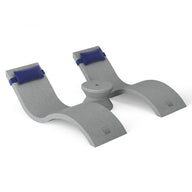 The Ledge Lounger headrest in gray foam, with curved design, blue straps, and a central circular support, offers ergonomic comfort. It’s perfect for enhancing health and wellness when paired with the Outdoor Paradise In-Pool Furniture Bundle, adding a touch of luxury to your relaxation setup.