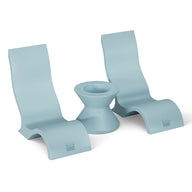 The sky-blue rubber bookends, shaped like bent Ls with an ergonomic hourglass teal slot for a writing tool, complement the Relaxation In-Pool Chair & Ice Bin Bundle by Ledge Lounger.