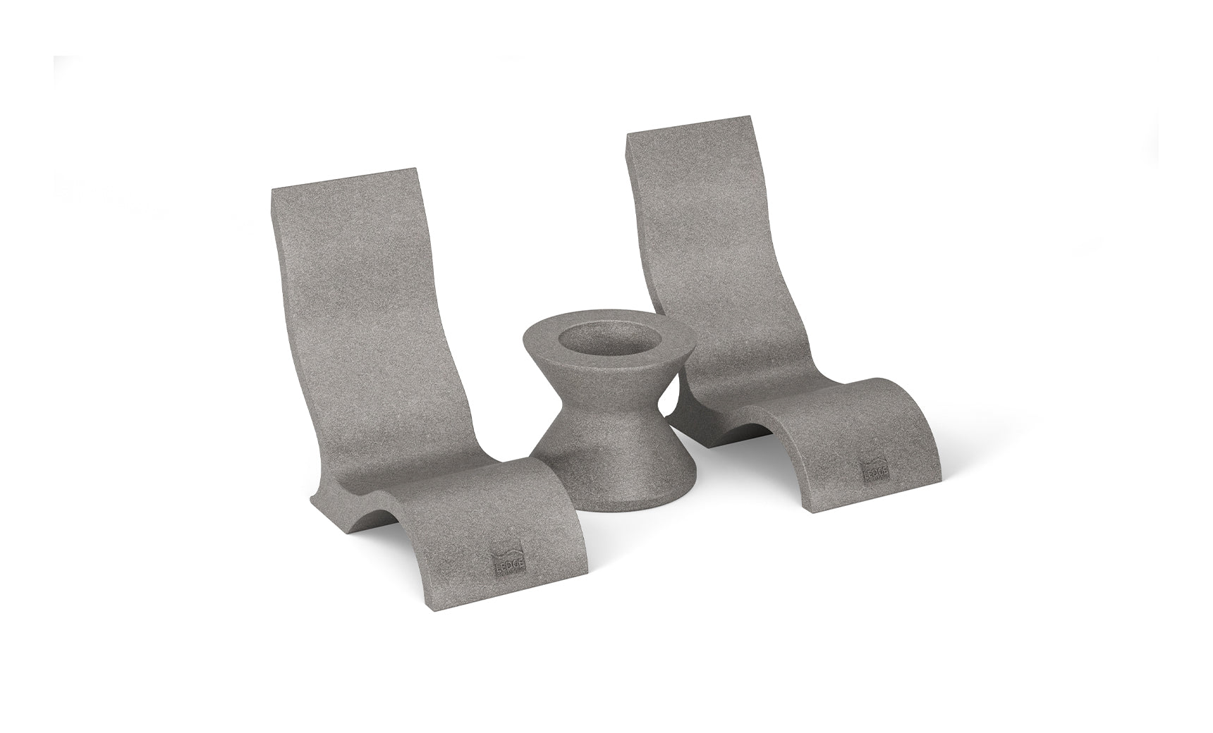 The Ledge Lounger Relaxation In-Pool Chair & Ice Bin Bundle features a modern gray design with wavy sides and a central hourglass shape, offering an ergonomic edge perfect for pool ledge use.