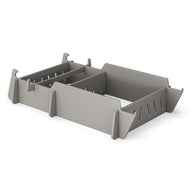 The Signature Lowback Chair Riser from Ledge Lounger is crafted in gray plastic with adjustable compartments ideal for organizing and storing items neatly.