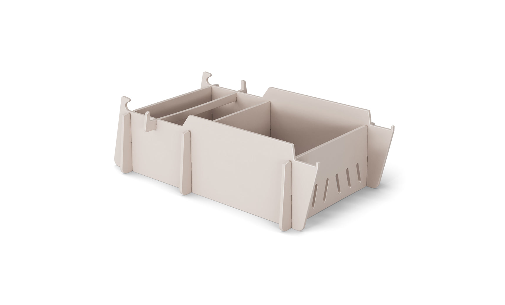 The Signature Lowback Chair Riser by Ledge Lounger offers modular compartments and side slots for efficient storage. Its minimalist, stackable design is perfect for elevated organization, seamlessly blending with any decor.